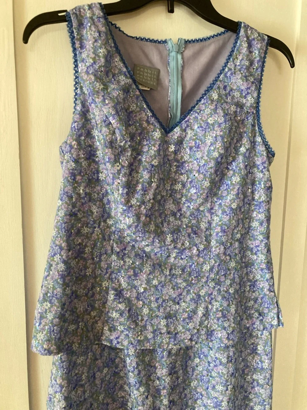 VTG Rabbit Rabbit Rabbit Designs Blue/Lavender Floral Layered Midi Dress - Picture 2 of 8
